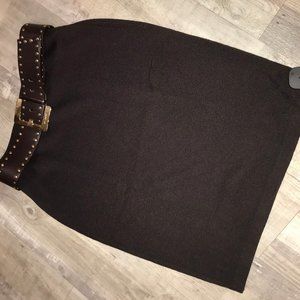 ST. JOHN  Brown Knit Skirt with Leather Belt